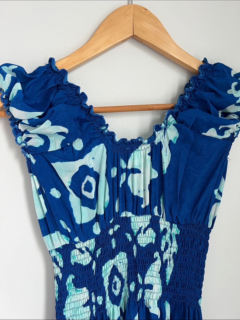 Nauria | Silk Blue Aqua Tropical Floral Ruffle Womenâs Maxi Dress NWT One Size - Picture 14 of 17